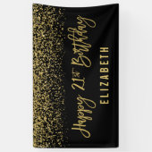 Modern Black Faux Gold Glitter 21st Birthday Spandoek (Verticaal)