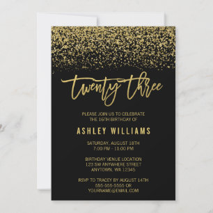 Modern Black Faux Gold Glitter 23e verjaardag Kaart