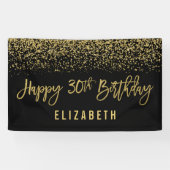 Modern Black Faux Gold Glitter 30th Birthday Spandoek (Horizontaal)