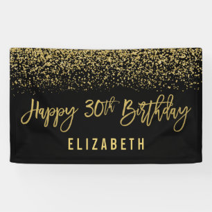 Modern Black Faux Gold Glitter 30th Birthday Spandoek