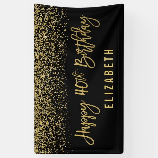 Modern Black Faux Gold Glitter 40th Birthday Spandoek (Verticaal)