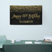 Modern Black Faux Gold Glitter 60th Birthday Spandoek (Beurs)