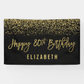 Modern Black Faux Gold Glitter 80th Birthday Spandoek (Horizontaal)