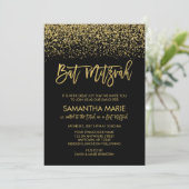Modern Black Faux Gold Glitter Bat Mitzvah Kaart (Staand voorkant)