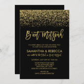Modern Black Faux Gold Glitter B'not Mitzvah Kaart (Voorkant / Achterkant)