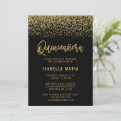 Modern Black Faux Gold Glitter Quinceanera Kaart (Staand voorkant)