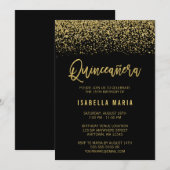Modern Black Faux Gold Glitter Quinceanera Kaart (Voorkant / Achterkant)