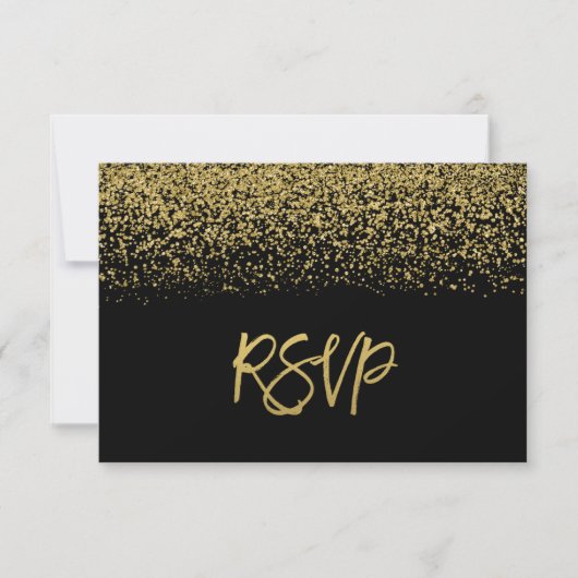 Modern Black Faux Gold Glitter RSVP (Voorkant)