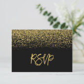 Modern Black Faux Gold Glitter RSVP Kaartje (Staand voorkant)