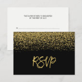 Modern Black Faux Gold Glitter RSVP Kaartje (Voorkant / Achterkant)