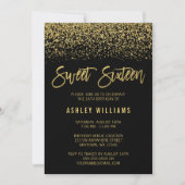 Modern Black Faux Gold Glitter Sweet 16 Birthday Kaart (Voorkant)
