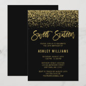 Modern Black Faux Gold Glitter Sweet 16 Birthday Kaart (Voorkant / Achterkant)