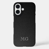 Modern Black Faux Leather White Monogram Initials Case-Mate iPhone Case (Achterkant)