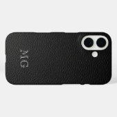 Modern Black Faux Leather White Monogram Initials Case-Mate iPhone Case (Achterkant (horizontaal))