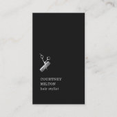 Modern Black Faux Silver Scissors Comb Haarstylist Visitekaartje (Voorkant)