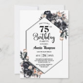 Modern Black Floral 75e verjaardagsfeest Kaart (Voorkant)