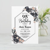 Modern Black Floral 95e verjaardagsfeest Kaart (Staand voorkant)