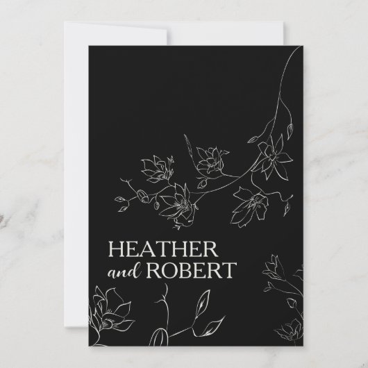 Modern Black Floral Botanical Boho Simple Wedding Kaart (Voorkant)