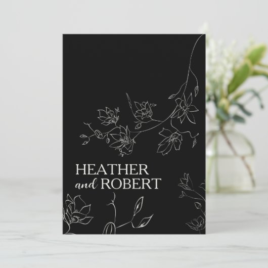 Modern Black Floral Botanical Boho Simple Wedding Kaart (Staand voorkant)