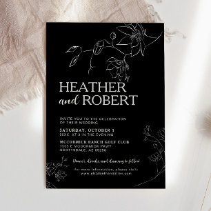 Modern Black Floral Botanical Boho Simple Wedding Kaart