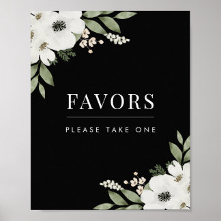 Modern Black Floral Botanical Wedding Favors Sign Poster