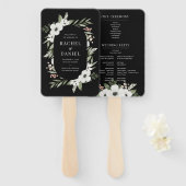 Modern Black Floral Botanical Wedding Programme Handwaaier (Voorkant en achterkant)