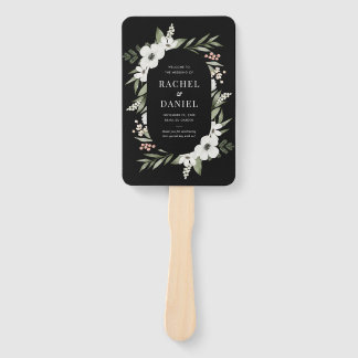 Modern Black Floral Botanical Wedding Programme Handwaaier