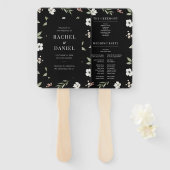 Modern Black Floral Botanical Wedding Programme Handwaaier (Voorkant en achterkant)