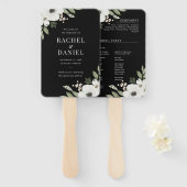 Modern Black Floral Botanical Wedding Programme Handwaaier (Voorkant en achterkant)