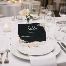 Modern Black Floral Calligraphy Wedding Place Card Plaatskaartje