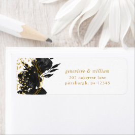 Modern Black Floral Faux Gold Geometric Wedding Etiket