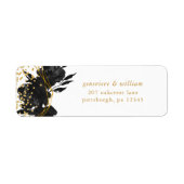 Modern Black Floral Faux Gold Geometric Wedding Etiket (Voorkant)