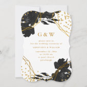 Modern Black Floral Faux Gold Geometric Wedding Kaart (Voorkant)