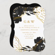 Modern Black Floral Faux Gold Geometric Wedding