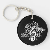 Modern Black Floral Treble Clef Music Sleutelhanger (Voorkant)