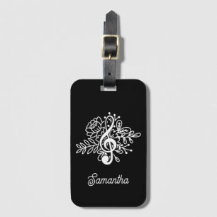 Modern Black Floral Treble Clef Musician Choir Bagagelabel