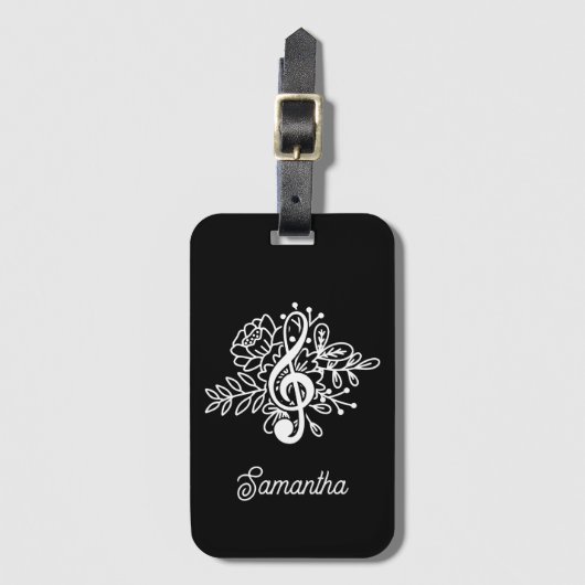 Modern Black Floral Treble Clef Musician Choir Bagagelabel (Voorkant (verticaal))