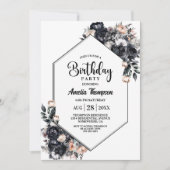 Modern Black Floral verjaardagsfeestje Kaart (Voorkant)