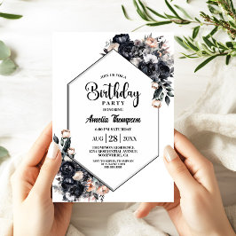 Modern Black Floral verjaardagsfeestje Kaart