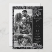 Modern Black Floral Waterverf Photo Wedding Save The Date (Voorkant)