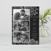 Modern Black Floral Waterverf Photo Wedding Save The Date (Staand voorkant)