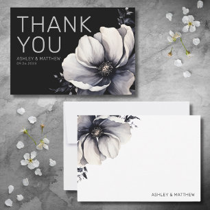 Modern Black Floral Wedding Bedankkaart