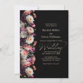 Modern Black Floral Wedding Kaart (Voorkant)