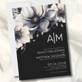 Modern Black Floral Wedding Kaart