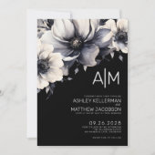 Modern Black Floral Wedding Kaart (Voorkant)