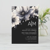 Modern Black Floral Wedding Kaart (Staand voorkant)