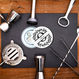 Modern Black Floral Wreath Split Monogram "O" Button Flesopener