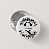 Modern Black Floral Wreath Split Monogram "Q Round Ronde Button 3,2 Cm (Voorkant /achterkant)