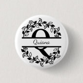 Modern Black Floral Wreath Split Monogram "Q Round Ronde Button 3,2 Cm (Voorkant)