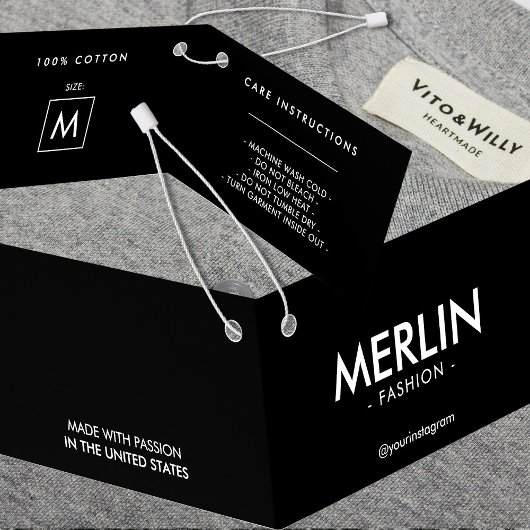 Modern Black Folded Clothing Hang Label Kaart